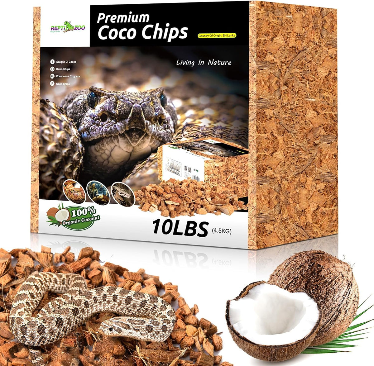 Repti Zoo 72 Quart Reptile Coconut Chip Substrate front view package