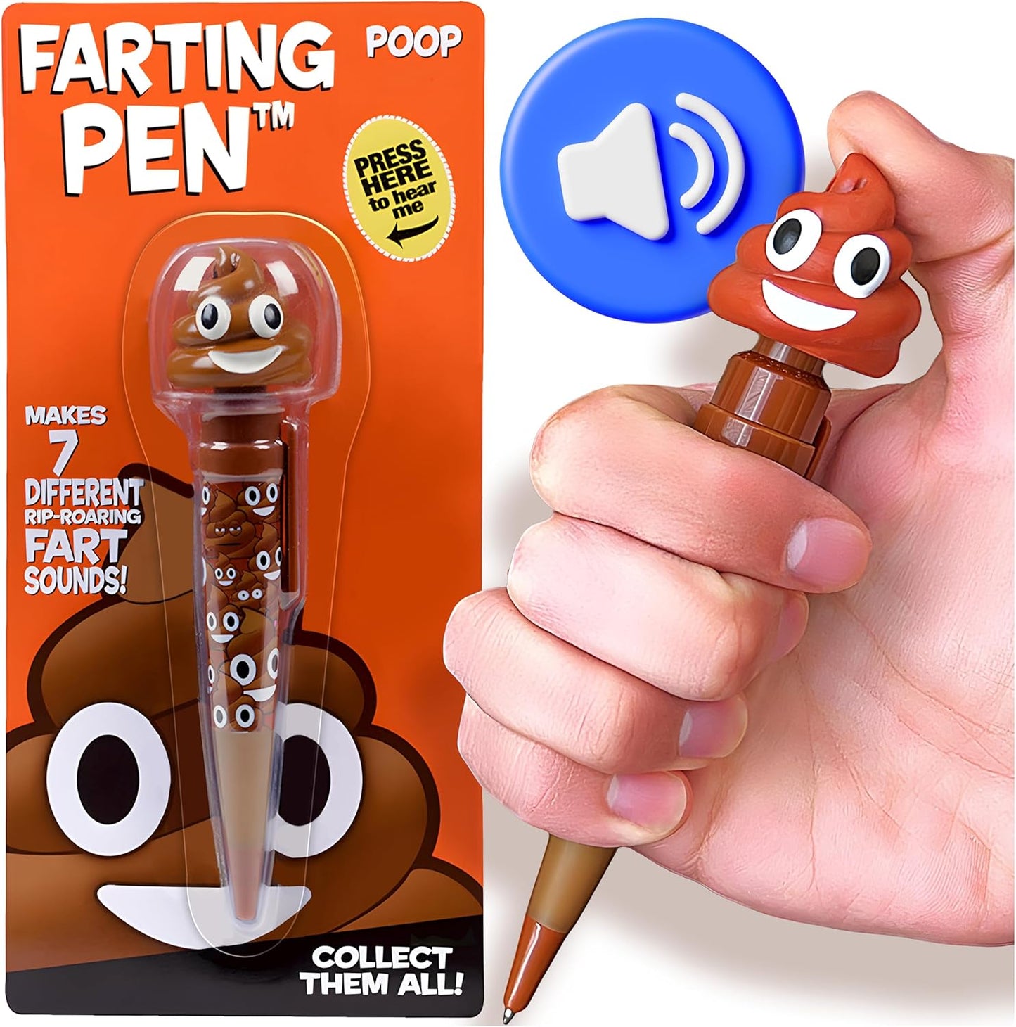 Kamhi World Farting Poop Pen front view showing the smiling emoji top