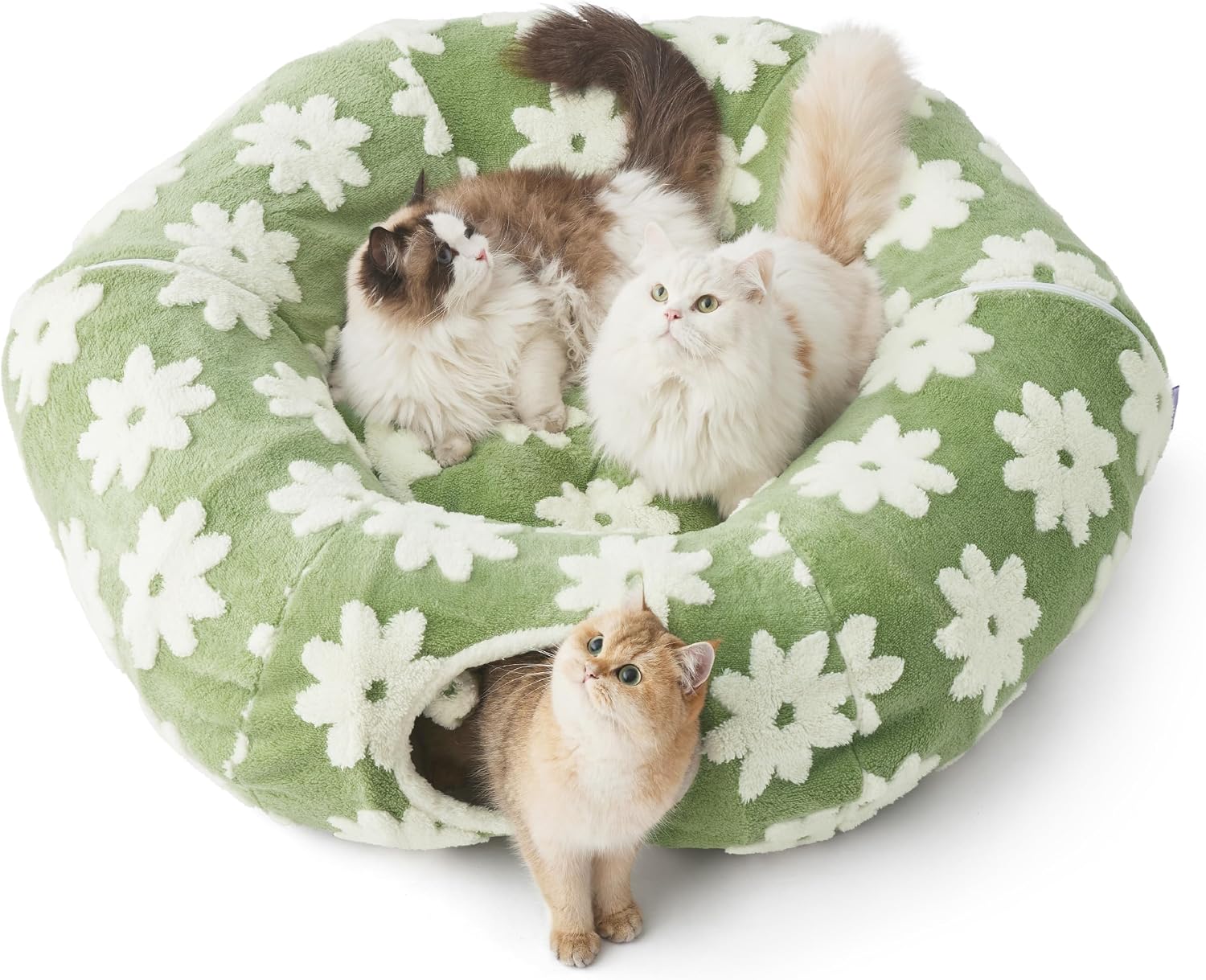Lesure Cat Tunnel Bed for Indoor Cats - Cute Cat Donut Tunnel Toys for Small Large Cats with Washable Circle Cushion, Round Pet Peekaboo Cave Toy for Kitten/Puppy/Rabbit, Standard Cozy Clouds Blue - Image 9