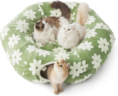 Lesure Cat Tunnel Bed for Indoor Cats - Cute Cat Donut Tunnel Toys for Small Large Cats with Washable Circle Cushion, Round Pet Peekaboo Cave Toy for Kitten/Puppy/Rabbit, Standard Cozy Clouds Blue - Image 9