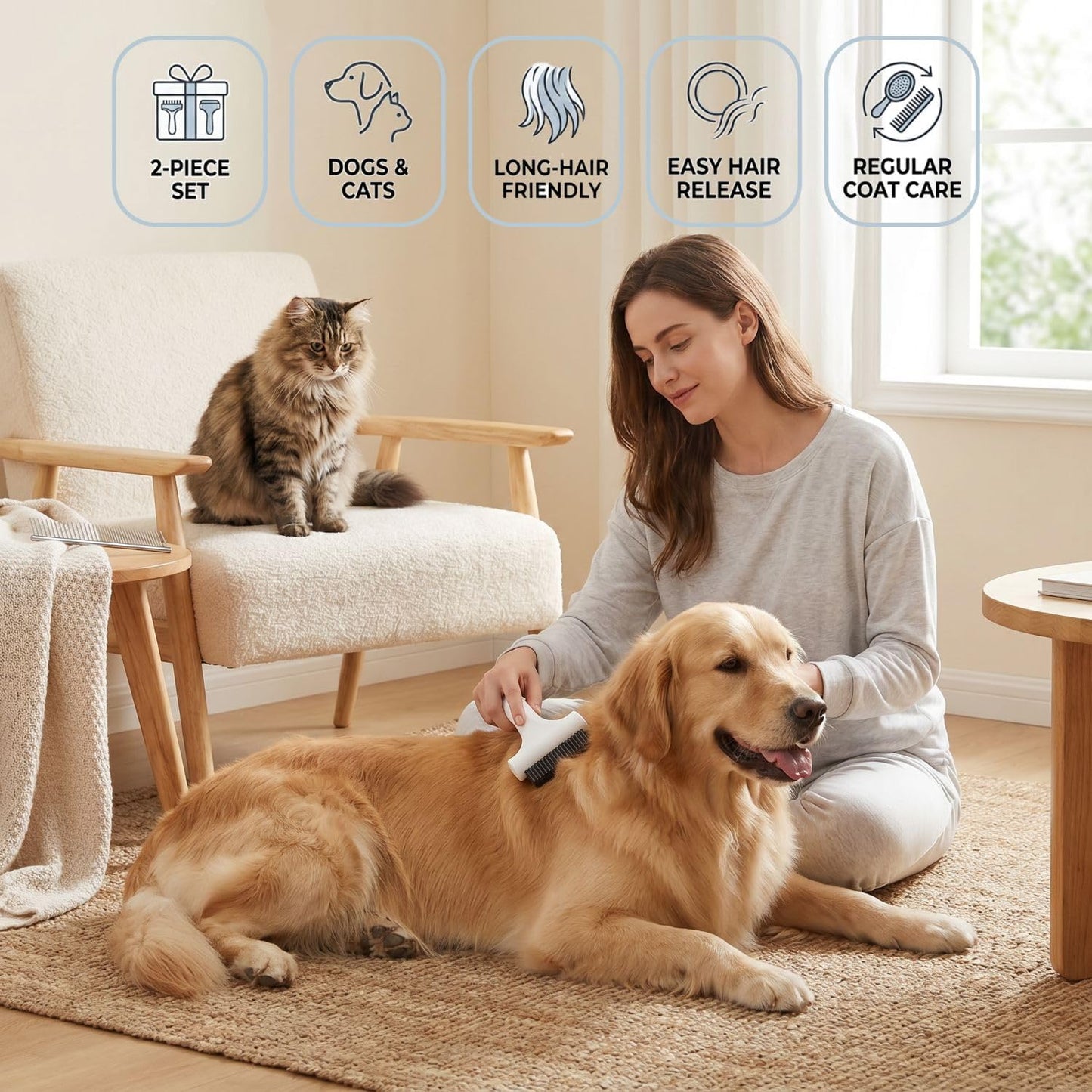 Generico cat detangling comb removing loose undercoat fur efficiently