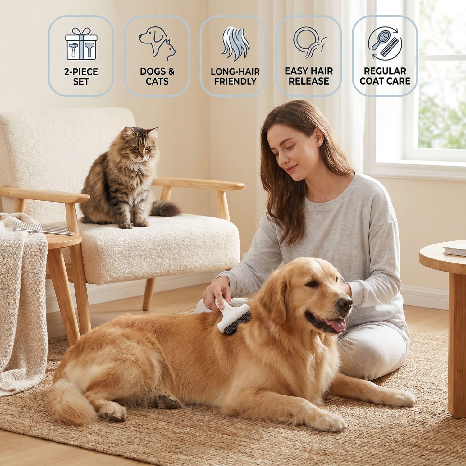 Generico cat detangling comb removing loose undercoat fur efficiently