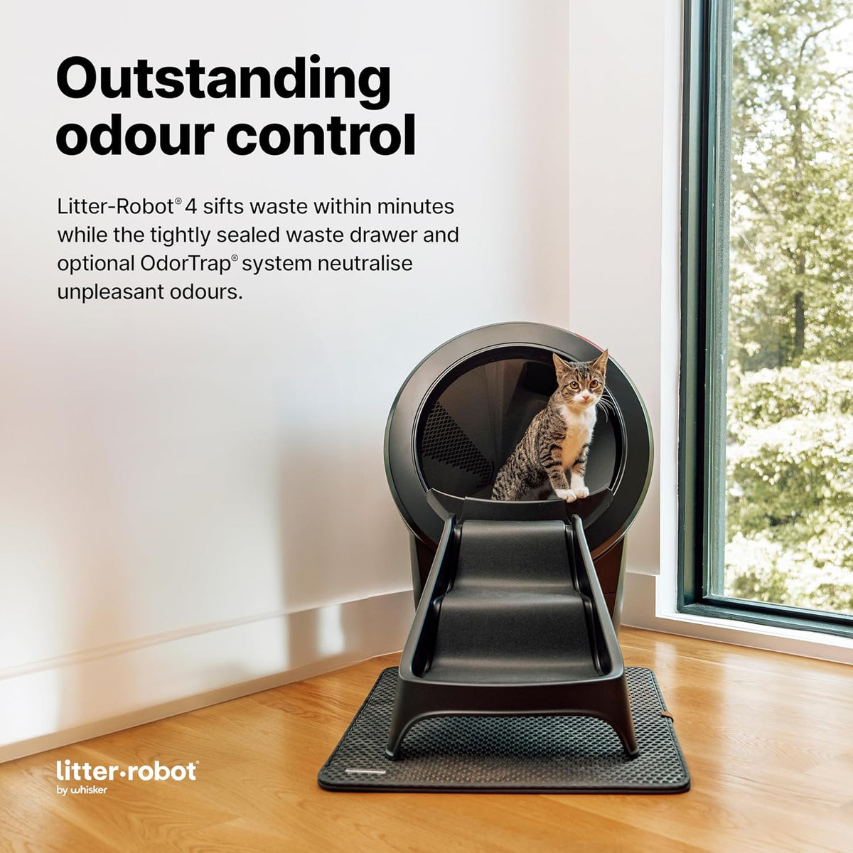 Hinge mechanism of the automatic cat litter box ramp showing easy tool free installation.