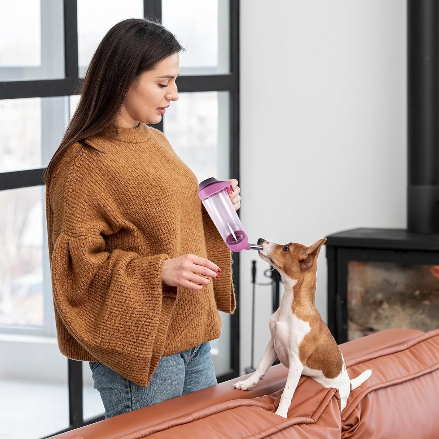 No mess hanging pet drinker demonstrating the vacuum ball control leakproof seal.