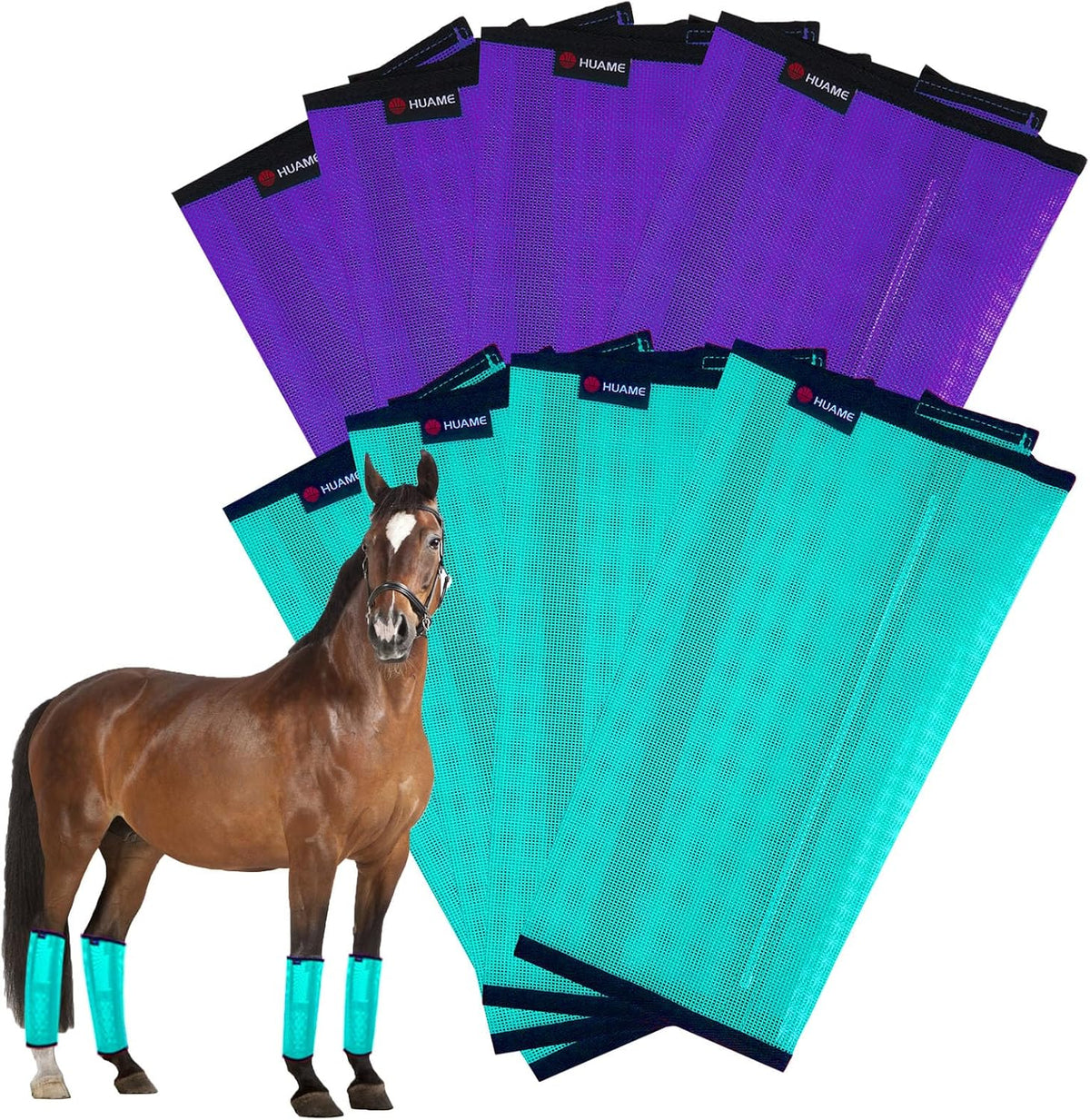 Horse Fly Boots, Breathable Mesh Protection Set of 4, Comfortable Horse Leggings, Breathable Mesh Design, Equine Supplies for Reduce Stomping, Hoof Damage & Leg Fatigue (Purple, Large) - Image 15