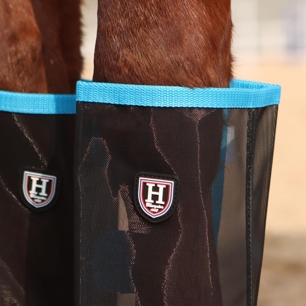 Equine protective boots in magenta large size highlighting the comfortable loose fitting shape.