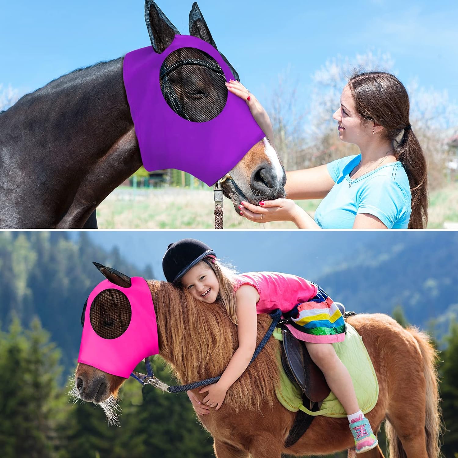 Horse in pasture wearing Weewooday UV protection fly mask