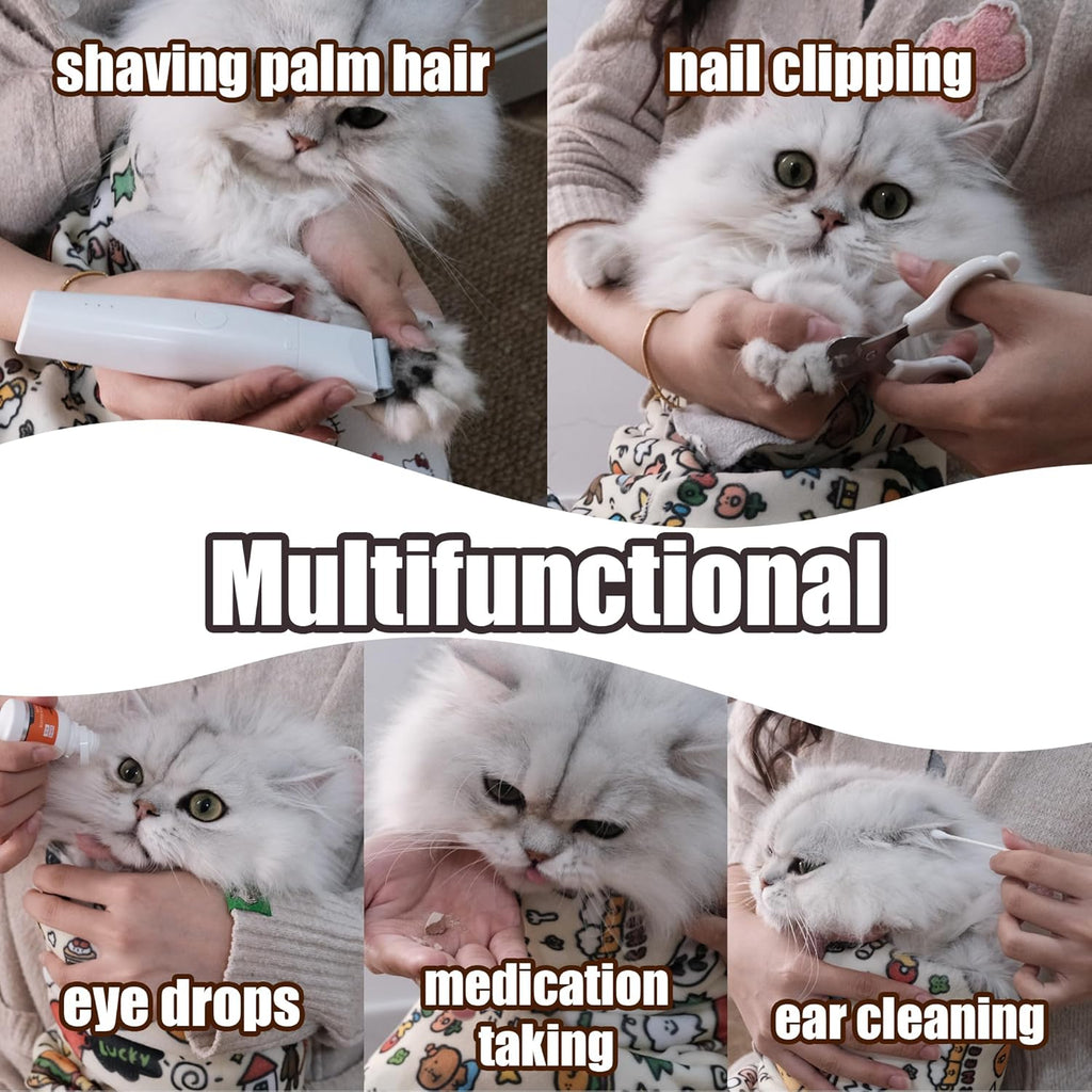 Professional cat nail clipping tool showing safe claw exposure from protective wrap