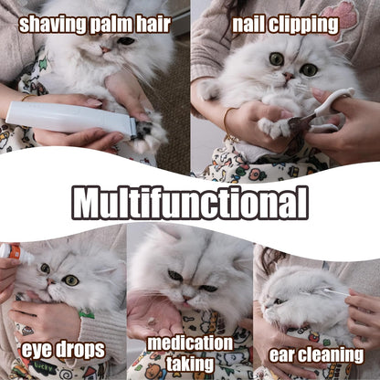 Professional cat nail clipping tool showing safe claw exposure from protective wrap