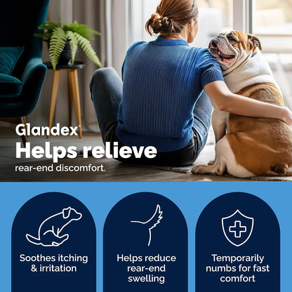 Glandex advanced strength topical pet spray for rear end irritation.