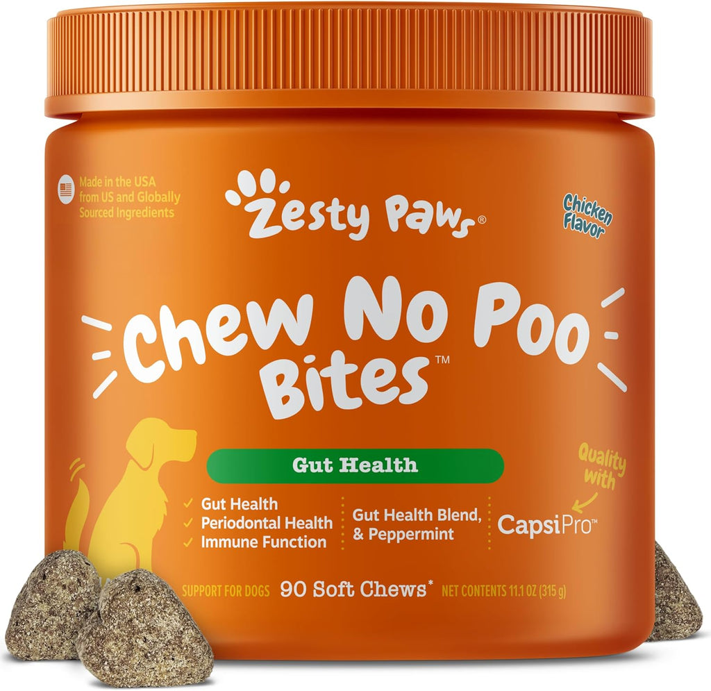 Zesty Paws Chew No Poo Bites front of container