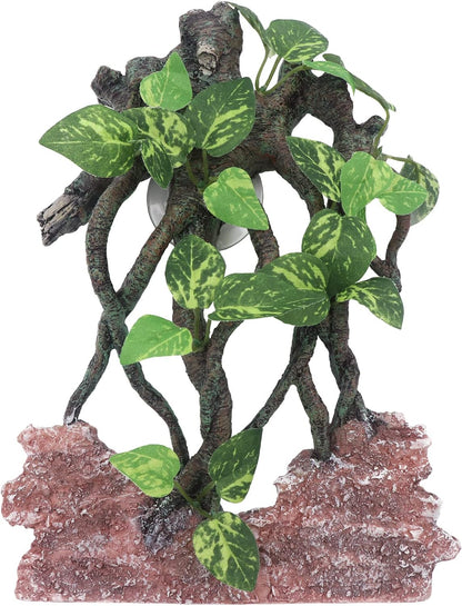 AQUA KT Reptile Terrarium Climb Tree Branch Rock Background front view in a clean glass tank.