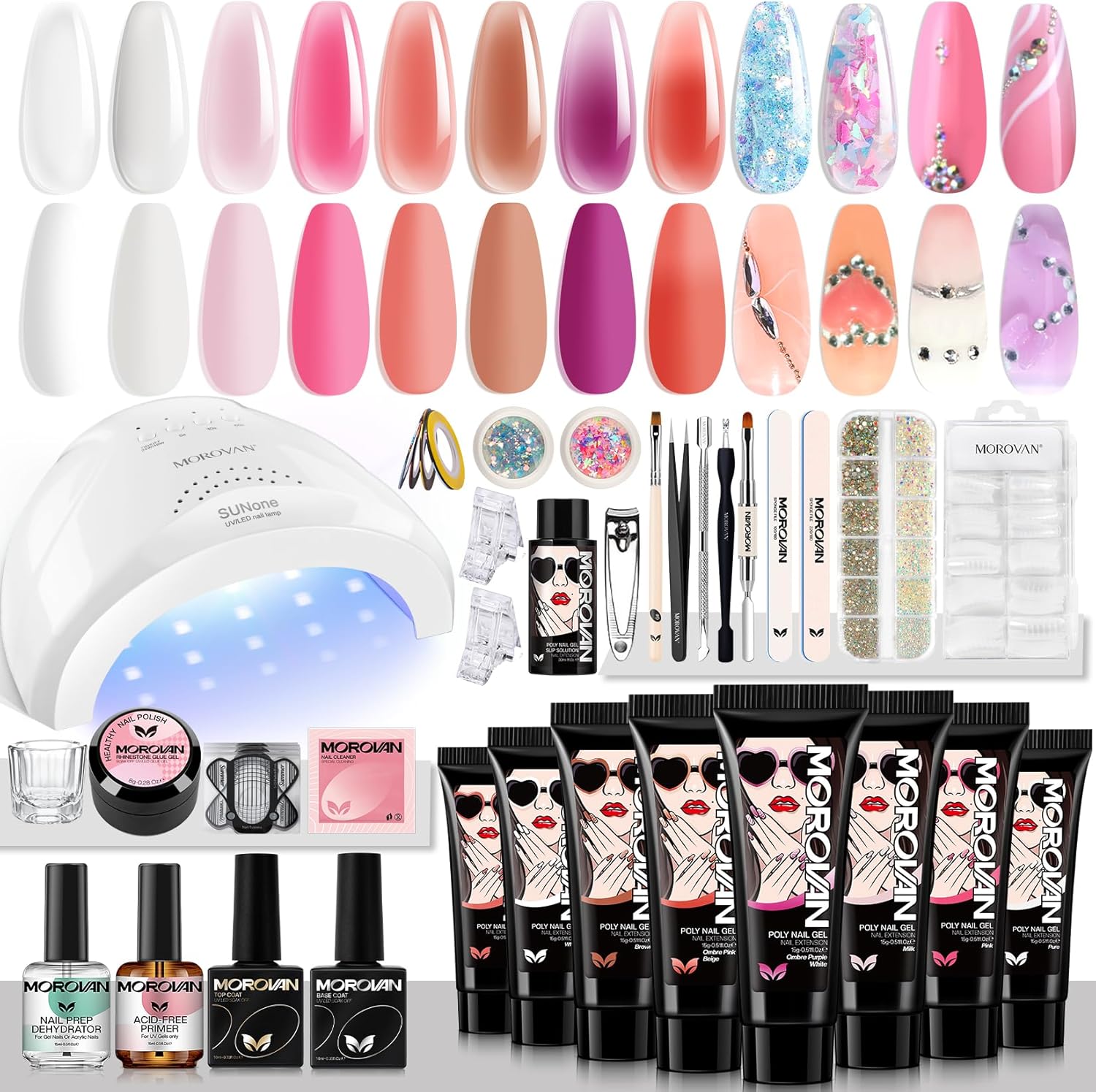 Morovan poly gel nail kit 8 piece set with LED lamp