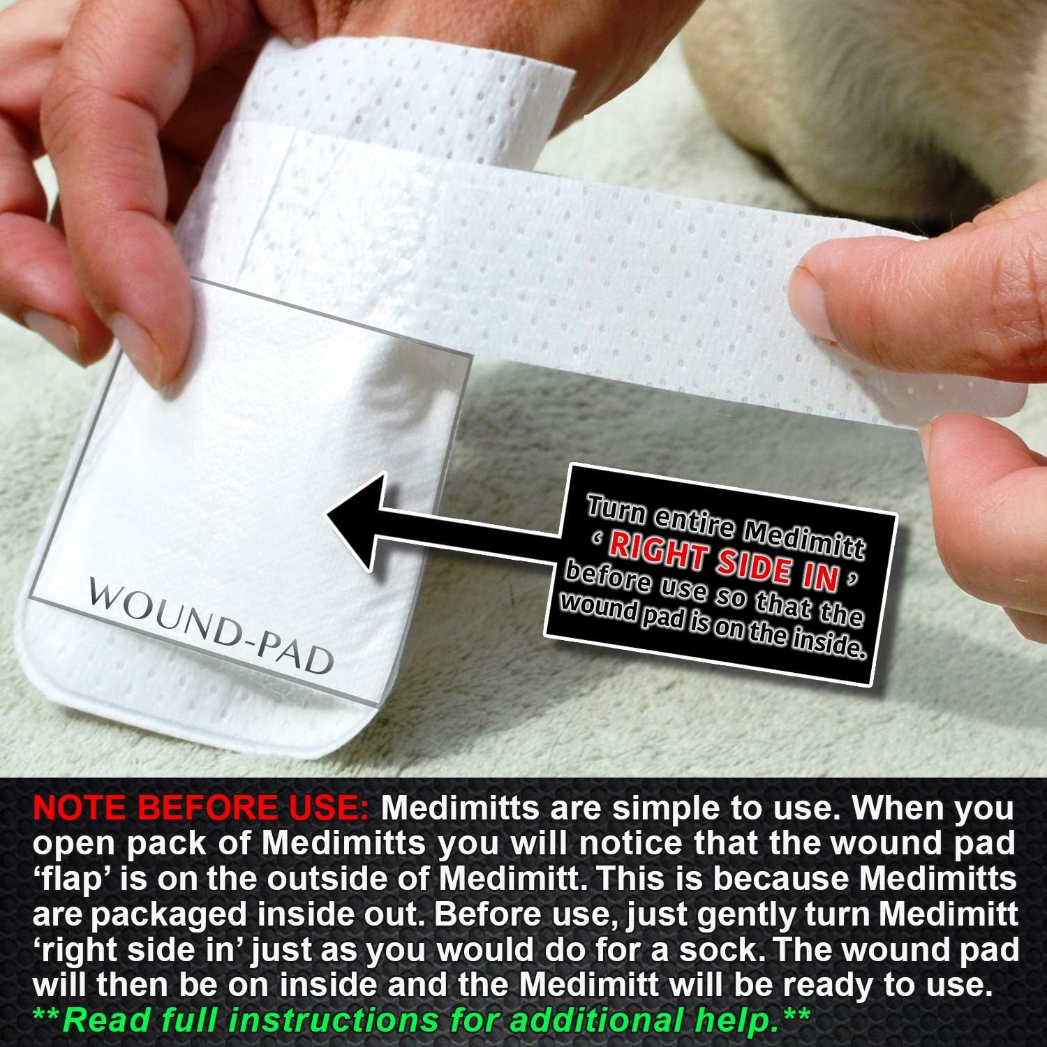 PawFlex Medimitt showing the internal wound pad surface