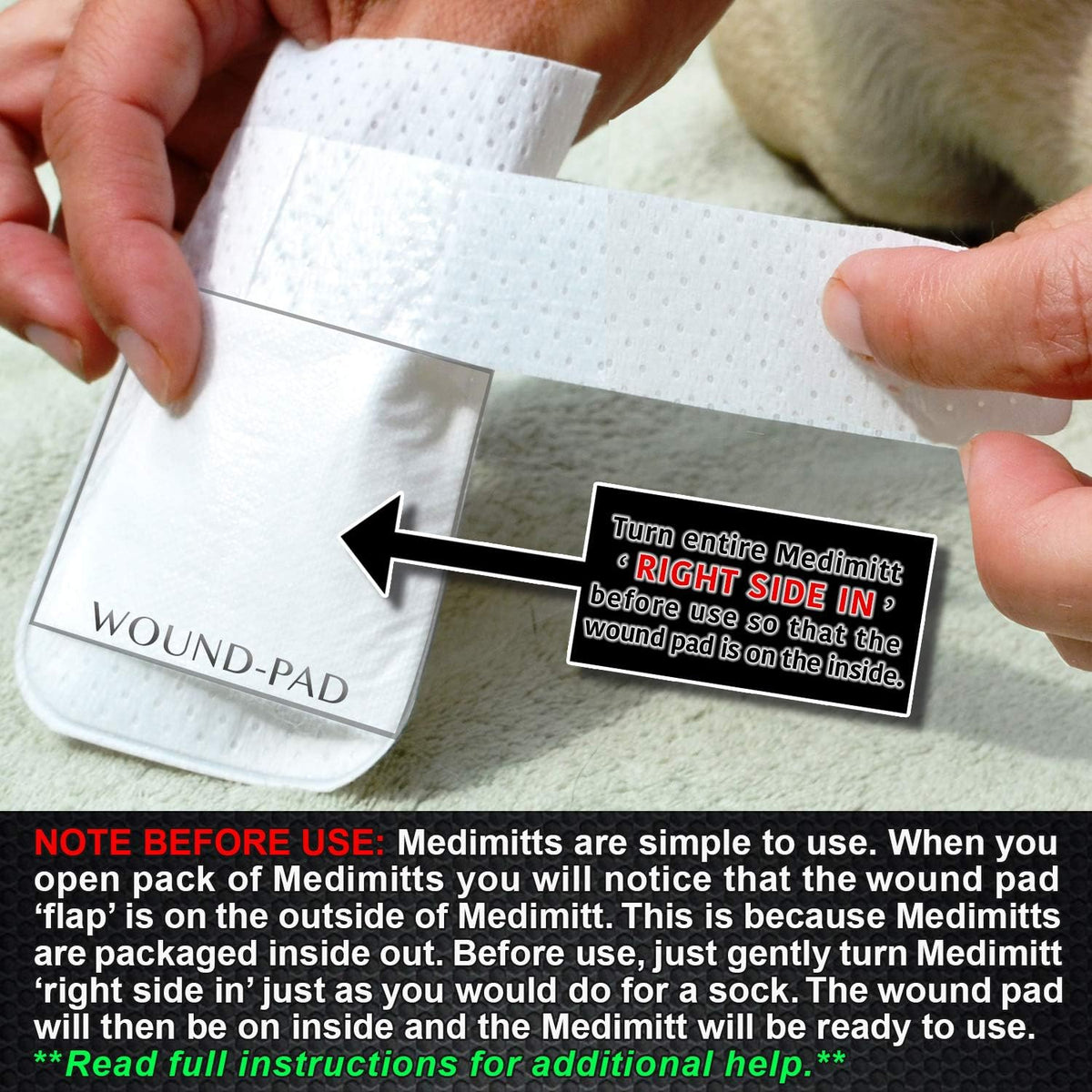 PawFlex Medimitt showing the internal wound pad surface