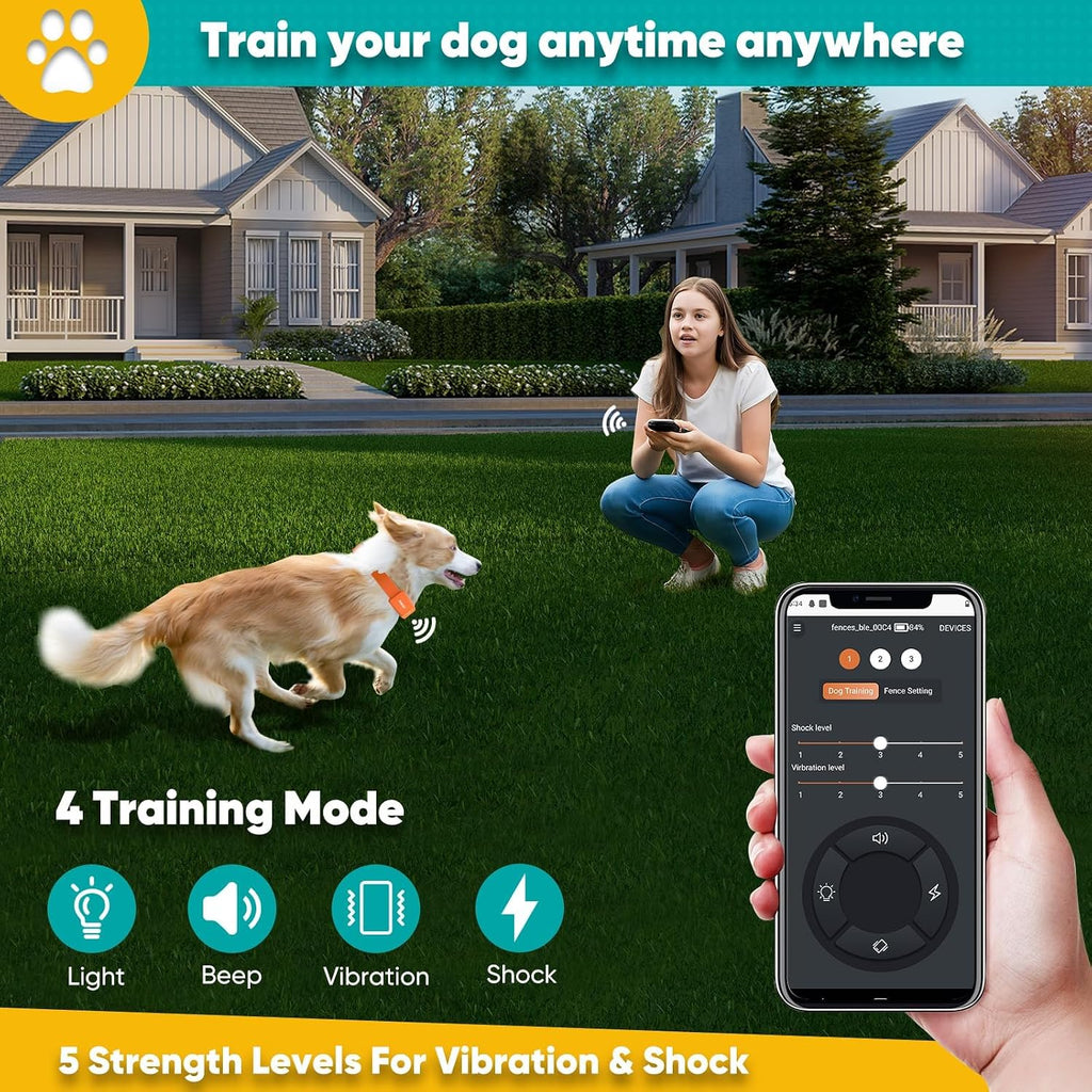 Adjustable orange silicone strap and waterproof receiver of the smart GPS tracking collar.