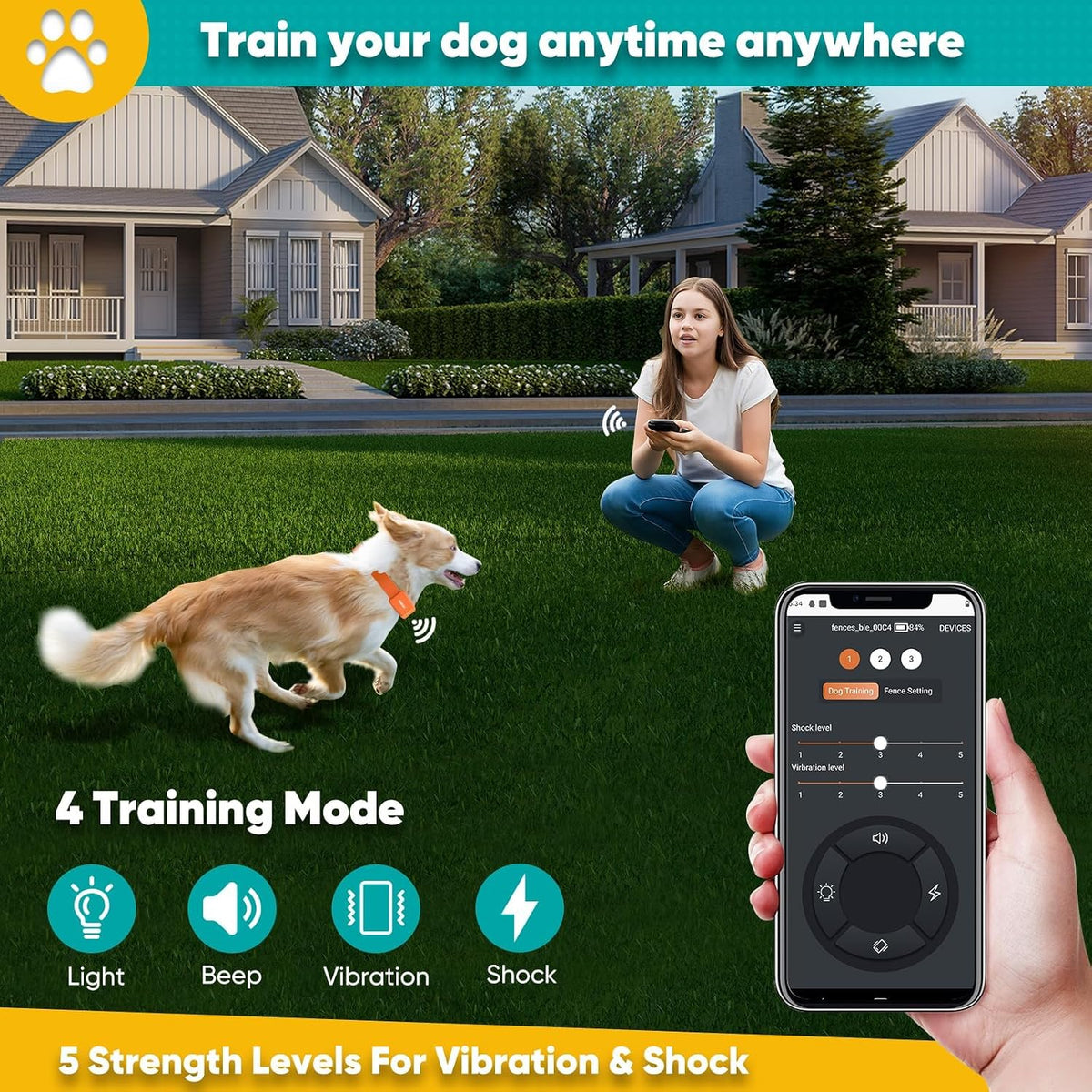 Adjustable orange silicone strap and waterproof receiver of the smart GPS tracking collar.