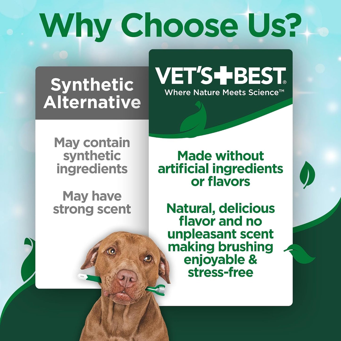 Vet's Best dental gel packaging showing natural ingredients