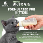 ANNUSO 12 Ounce kitten formula container showing forty percent protein and twenty-eight percent fat ratio.