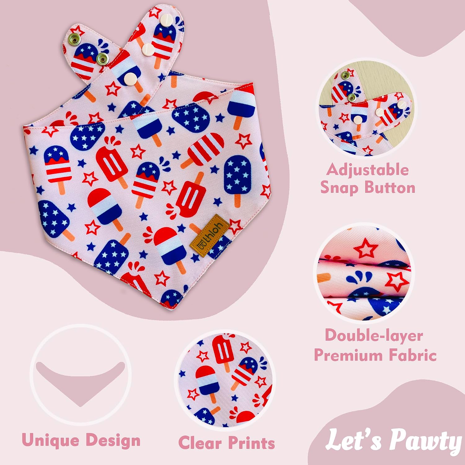Close up of adjustable snap buttons on dog bandana