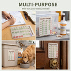 Dog feeding reminder chart applied to a kitchen wall using the double-sided adhesive pads.