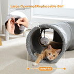 Dangling toy ball hanging at the entrance of the cat tunnel
