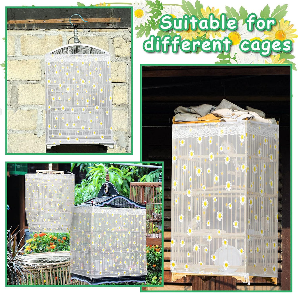 Side view of Shappy bird cage net cover on a round cage.