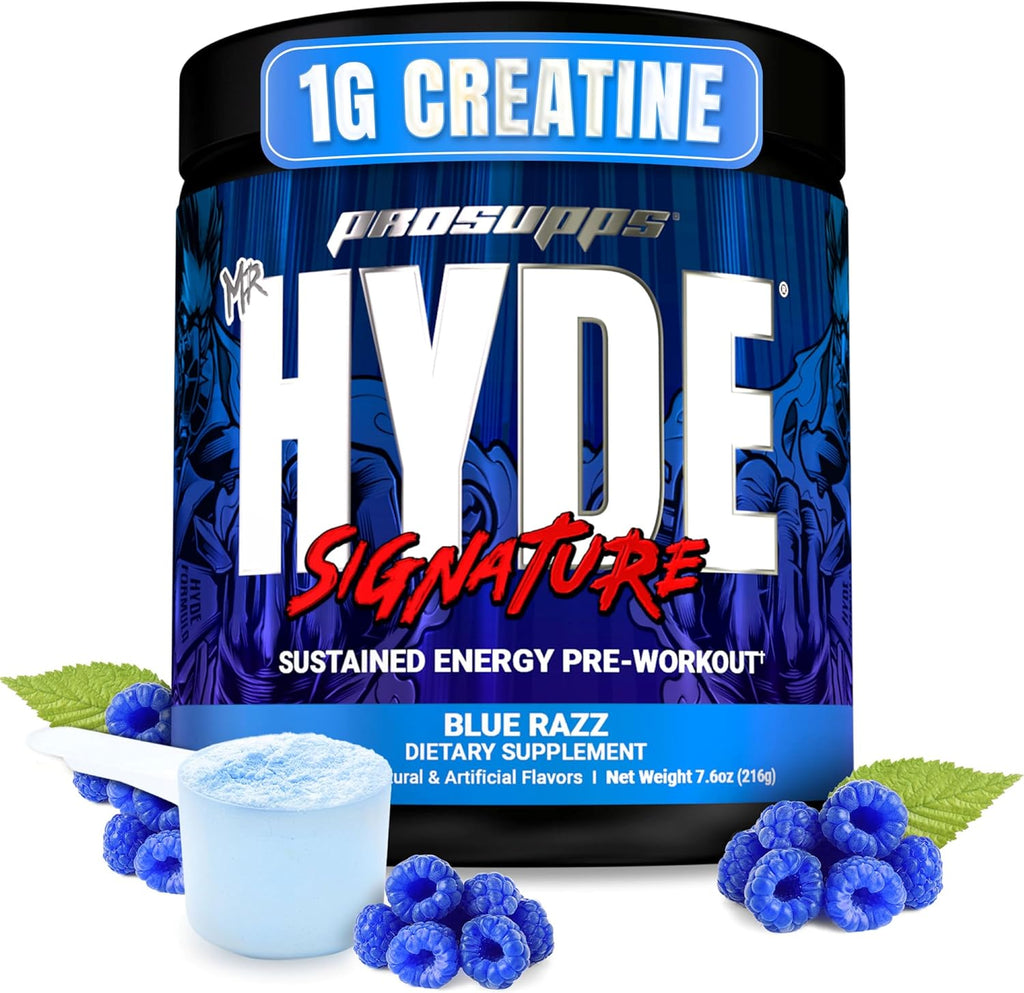 ProSupps Mr. Hyde Signature Pre Workout Blue Razz front view performance supplement