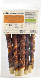 Pet 'n Shape duck wrapped rawhide treats inside the clear resealable pouch