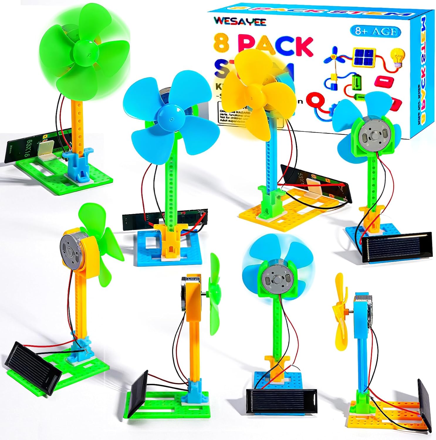 WESAYEE bulk STEM kits solar powered fans retail box front view showing educational science toys