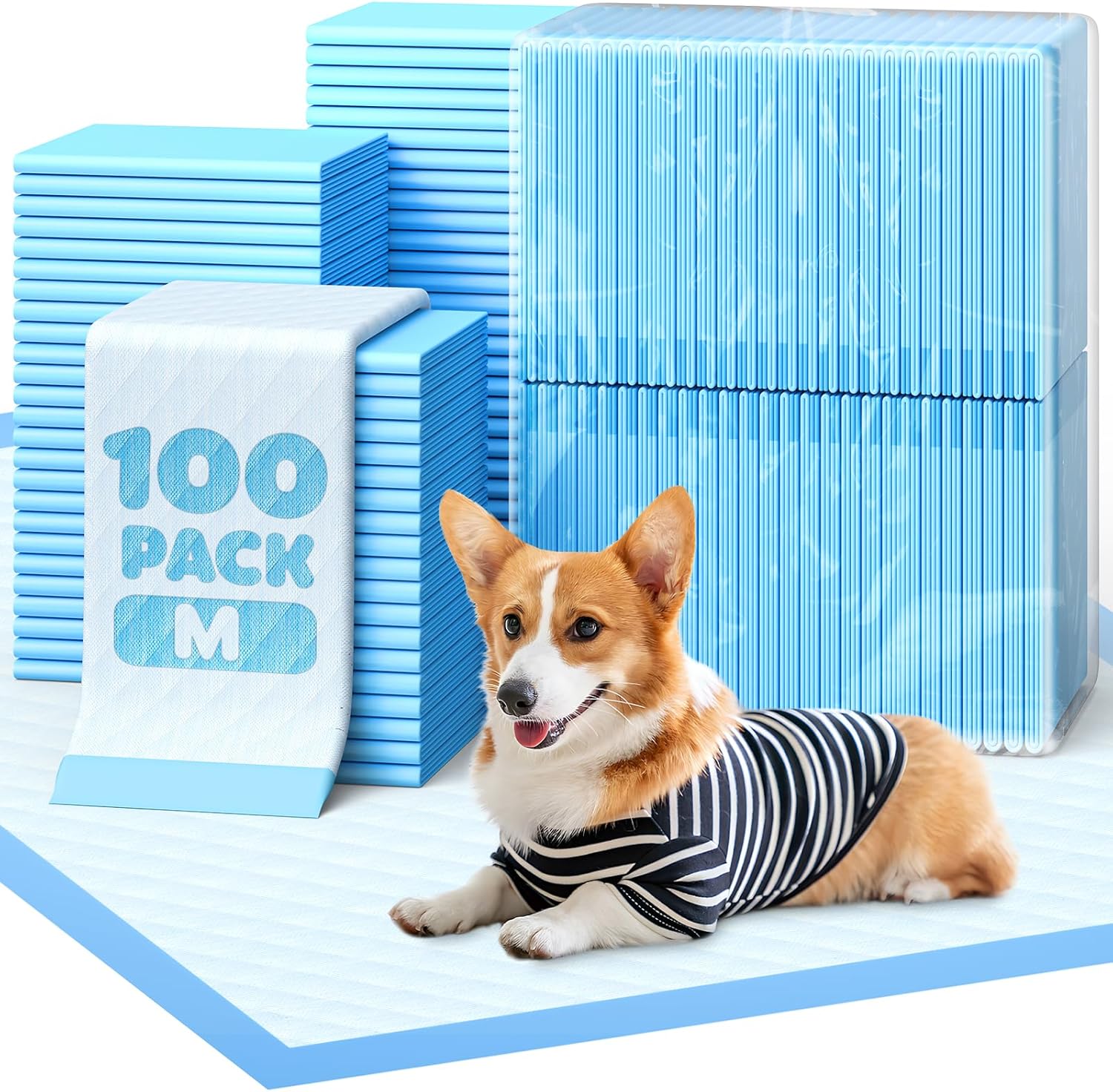 Powools puppy pads front view showing 100 packs packaging