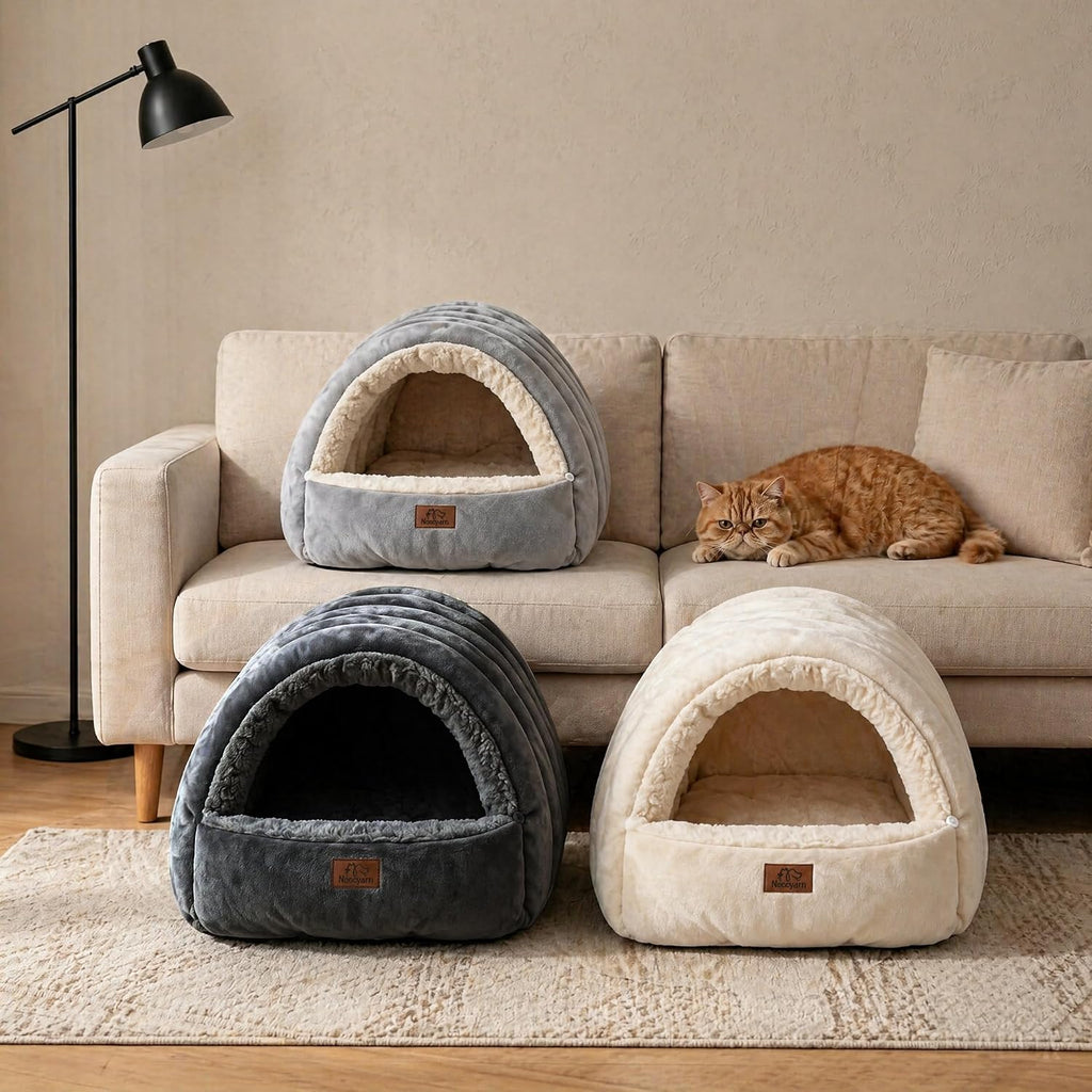 Noocyarn indoor cat cave grey interior cushion detail