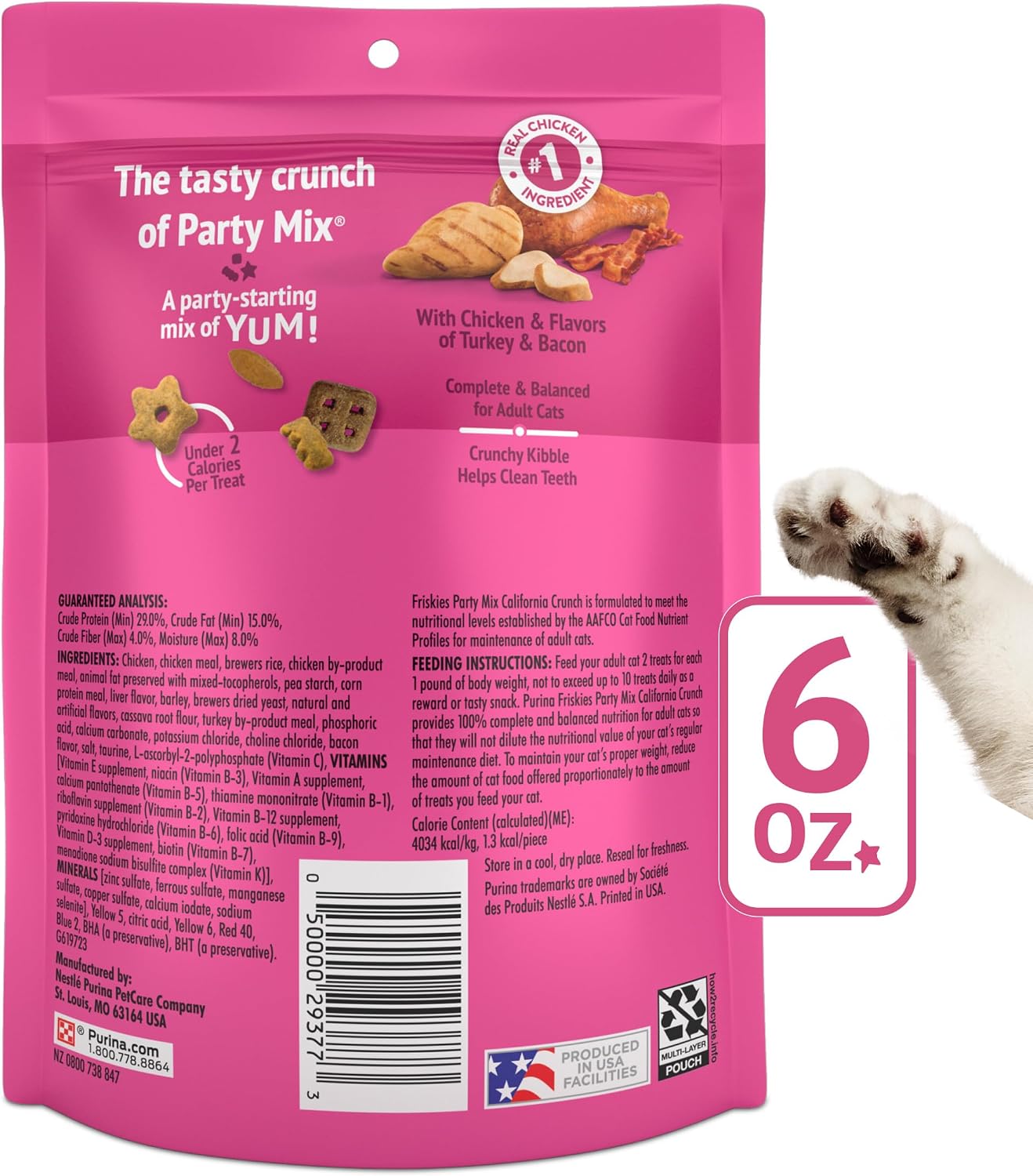 Six pack bulk supply of Purina Friskies California Crunch cat snacks