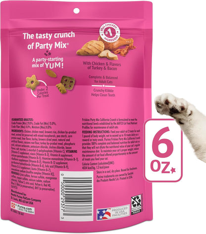 Six pack bulk supply of Purina Friskies California Crunch cat snacks