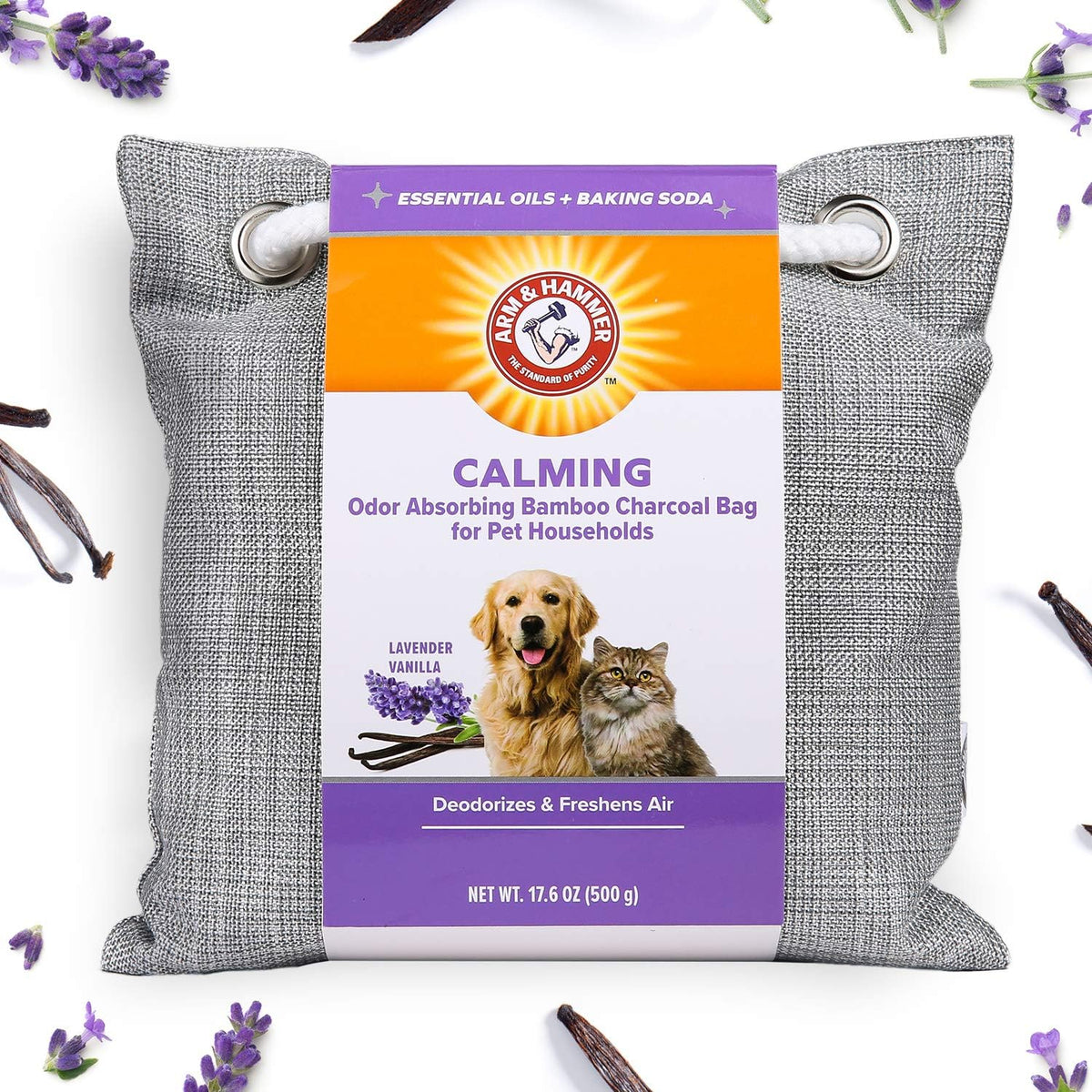 Back of the Arm And Hammer air purifying bag with instructions
