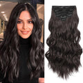 Fliace synthetic clip in hair extensions dark brown front view packaging
