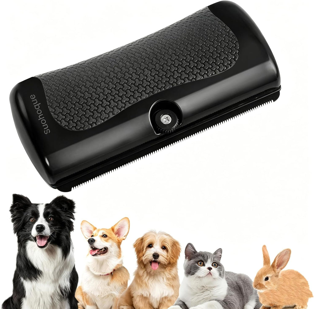 Gicctyble pet deshedding brush front view showcasing black textured handle and precision grooming edge.