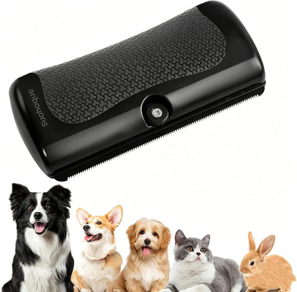 Gicctyble pet deshedding brush front view showcasing black textured handle and precision grooming edge.