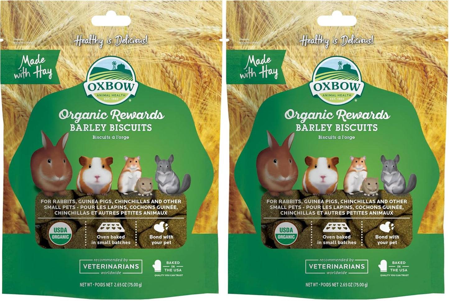 Oxbow Organic Barley Biscuits, Rabbit & Guinea Pig Treats, Organic Hamster & Bunny Treats with Barley, Apple & Carrot, Made in USA, Small Pet Supplies, 2.65 oz Bag - Image 11