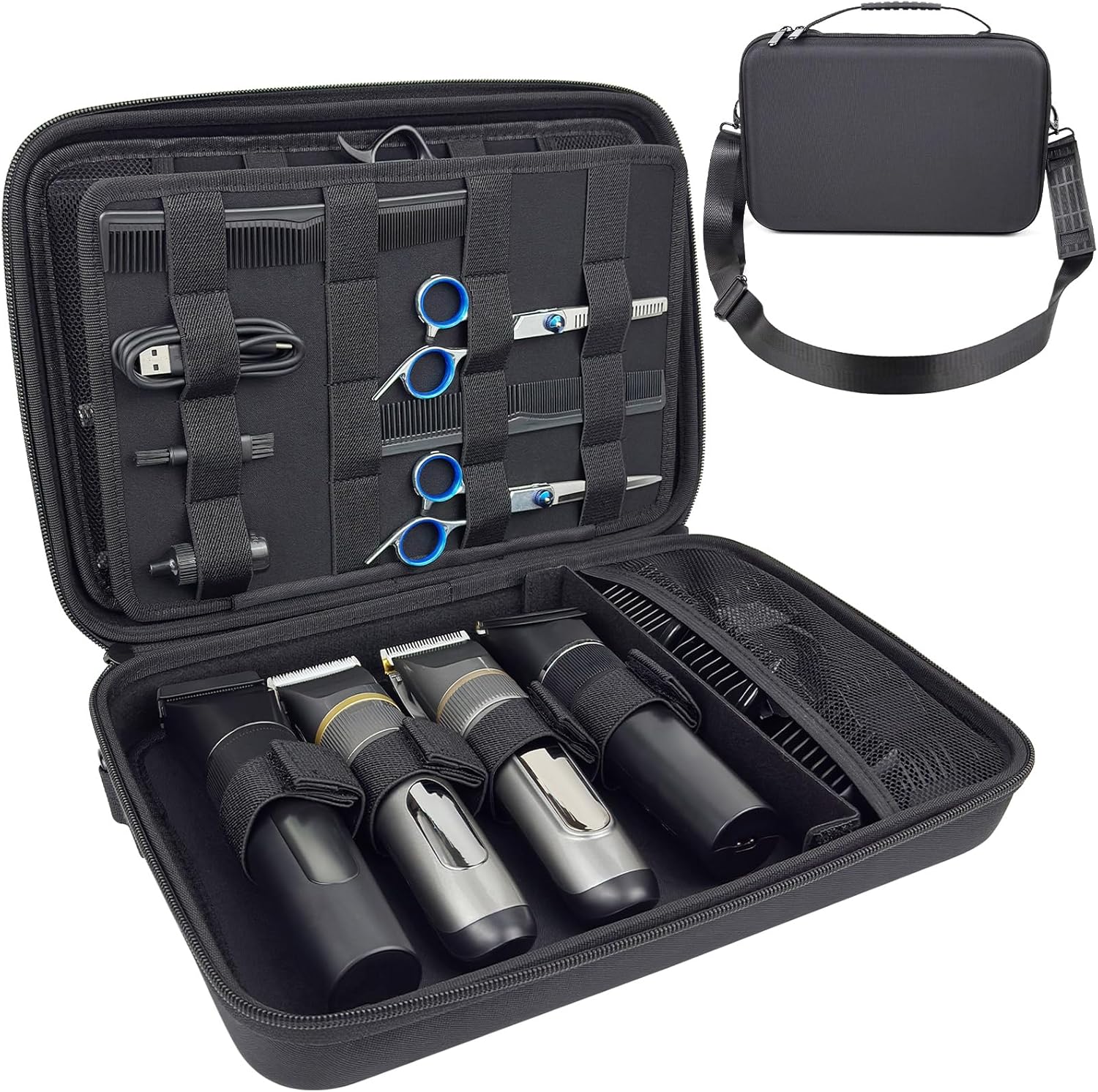 Neehows barber bag hard travel case front view showcasing sleek black exterior layout