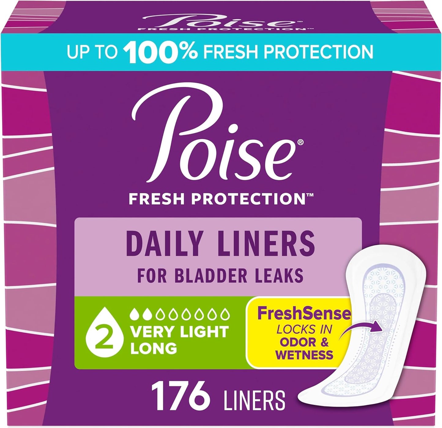 Poise Daily Liners front view packaging for light bladder leaks.