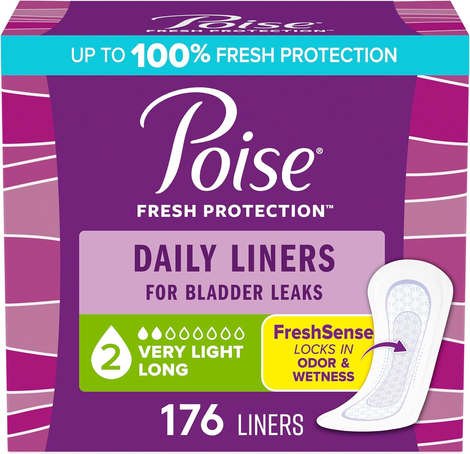 Poise Daily Liners front view packaging for light bladder leaks.