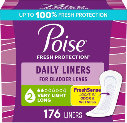 Poise Daily Liners front view packaging for light bladder leaks.