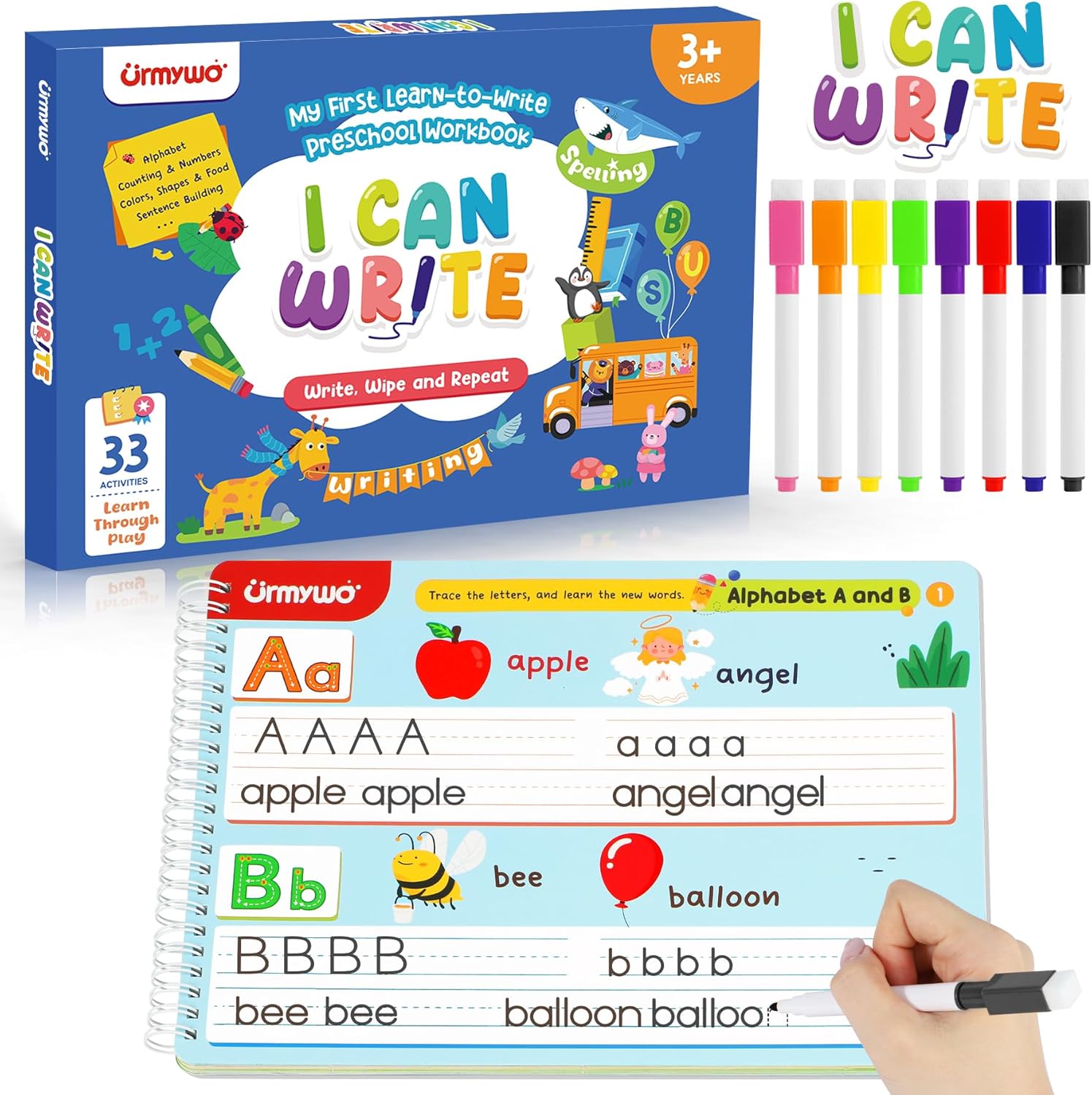 URMYWO Preschool Learning Activities Kindergarten Workbook front cover showing colorful educational design.