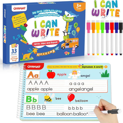 URMYWO Preschool Learning Activities Kindergarten Workbook front cover showing colorful educational design.