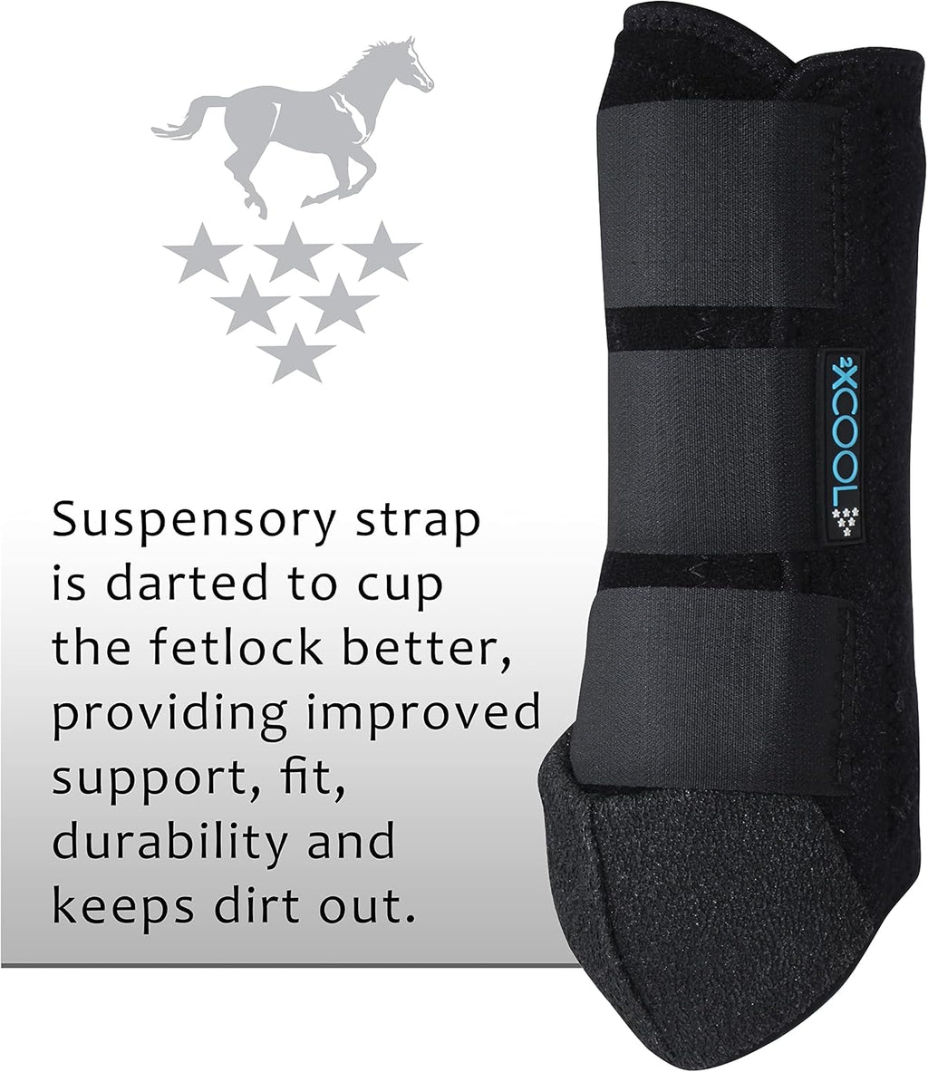 Neoprene free equestrian sports medicine boots for active horse tendon support
