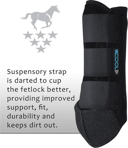 Neoprene free equestrian sports medicine boots for active horse tendon support