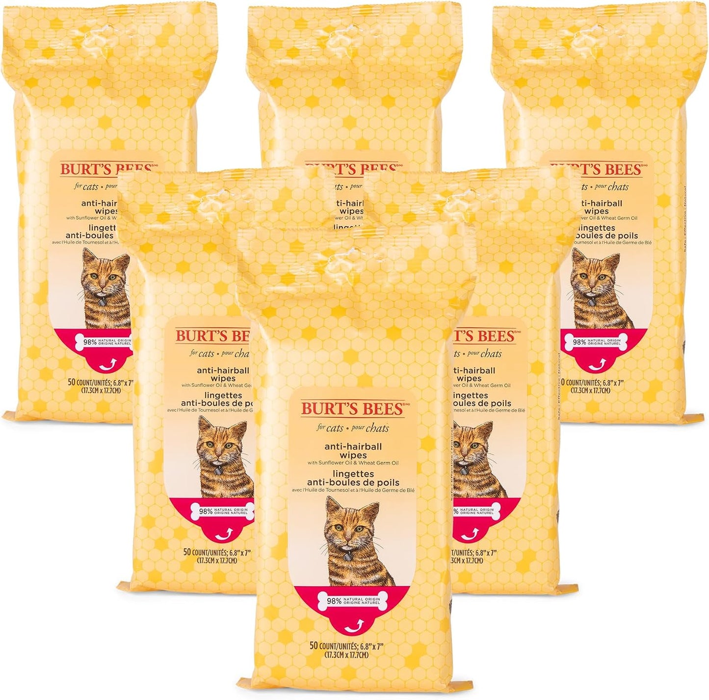 Burt's Bees for Pets Anti-Hairball Wipes for Cats, Sunflower Oil and Wheat Germ Oil, 98% Natural Origin, Cruelty-Free Cat Hairball Remedy Wipes, pH Balanced, Made in the USA, 50 Count - Image 11