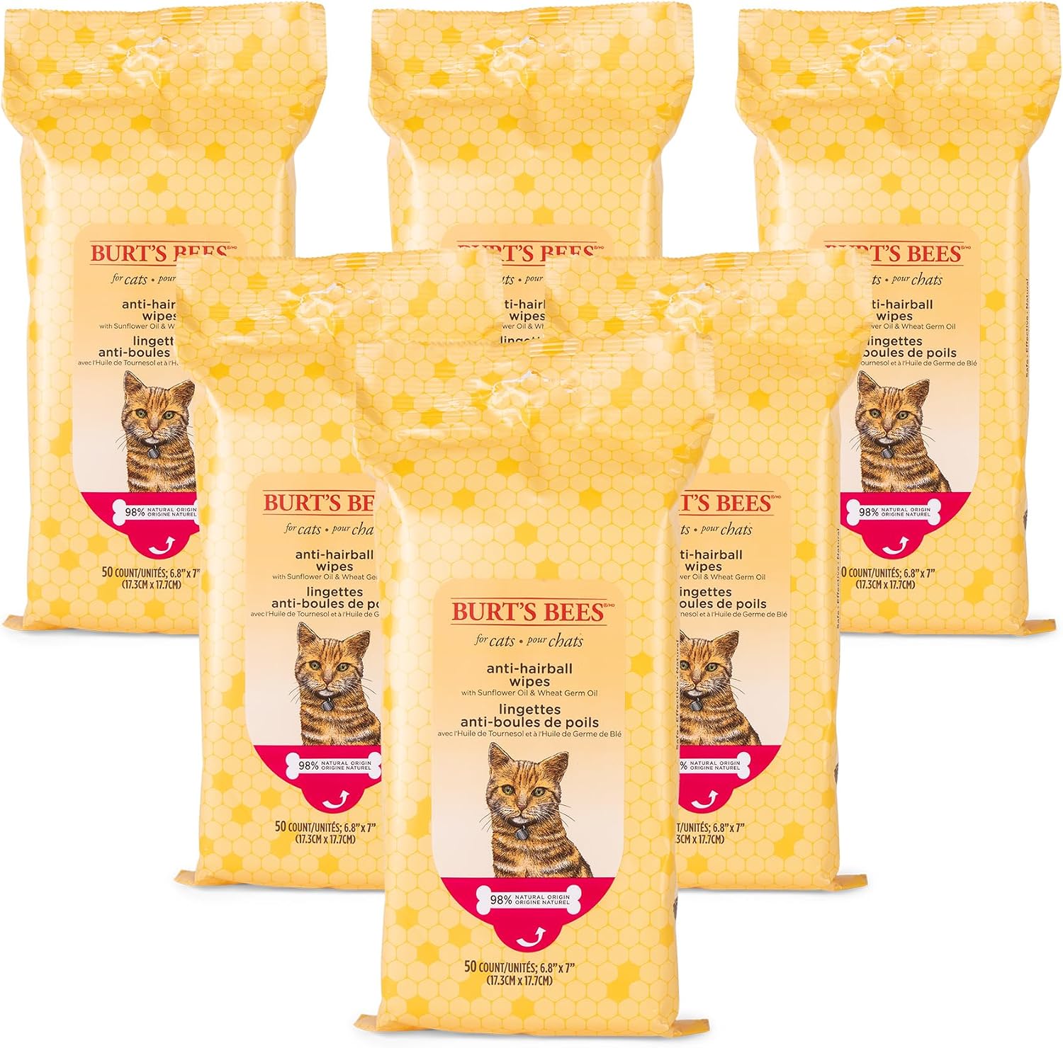 Burt's Bees for Pets Anti-Hairball Wipes for Cats, Sunflower Oil and Wheat Germ Oil, 98% Natural Origin, Cruelty-Free Cat Hairball Remedy Wipes, pH Balanced, Made in the USA, 50 Count - Image 11