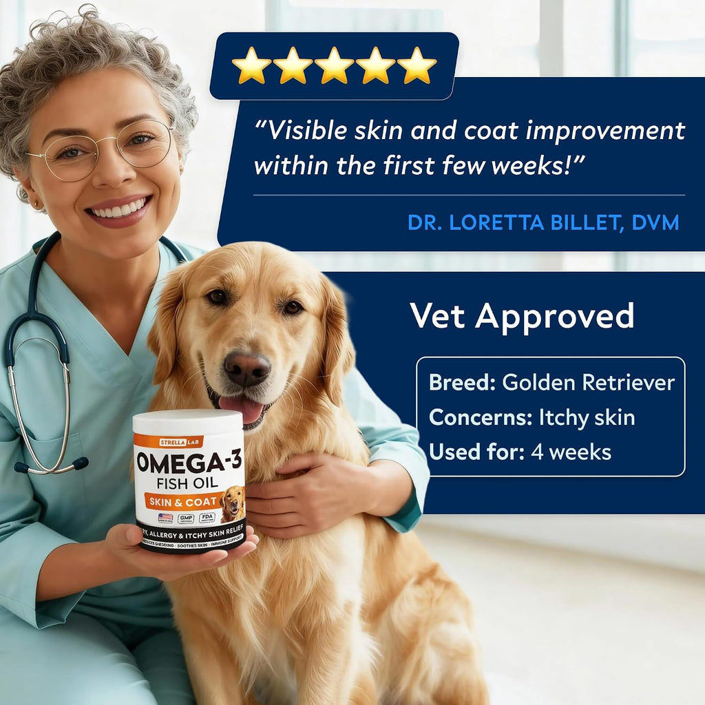 StrellaLab imported USA dog vitamins for healthy shiny coat